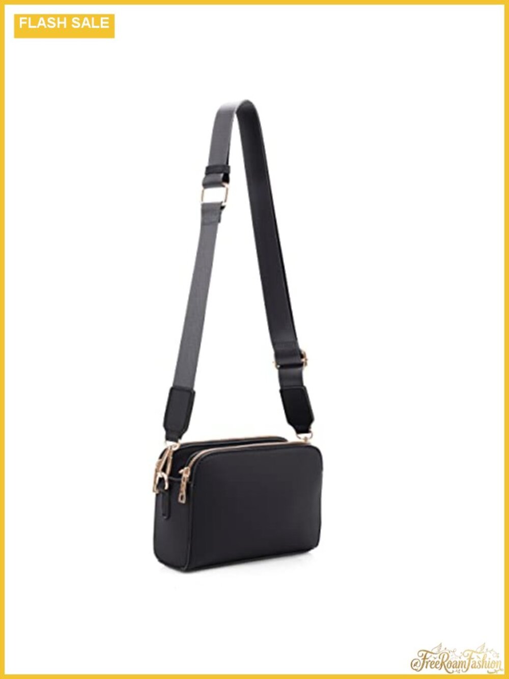 Vegan Leather Triple Zip Small Crossbody Camera Bag Purse Guitar Strap